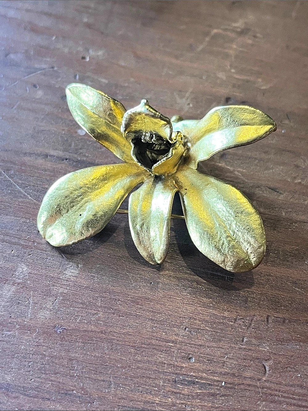 Vintage RISIS Singapore Gold Dipped Real Orchid Brooch Pin Pendant